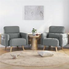 Yaheetech Fabric Armchair Chair with Rubberwood Legs Side Pockets and Lumbar Pillow | Grey | Light Grey