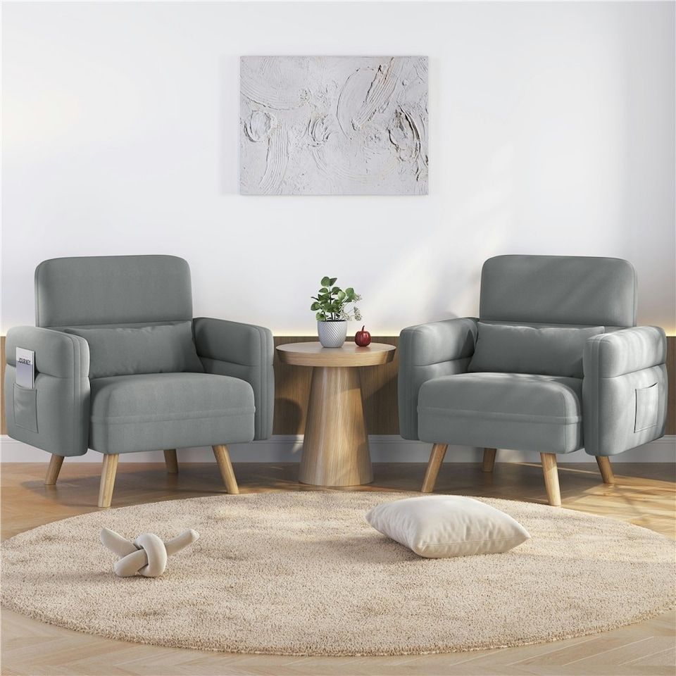 image 1 of Yaheetech Fabric Armchair Chair with Rubberwood Legs Side Pockets and Lumbar Pillow | Grey | Light Grey