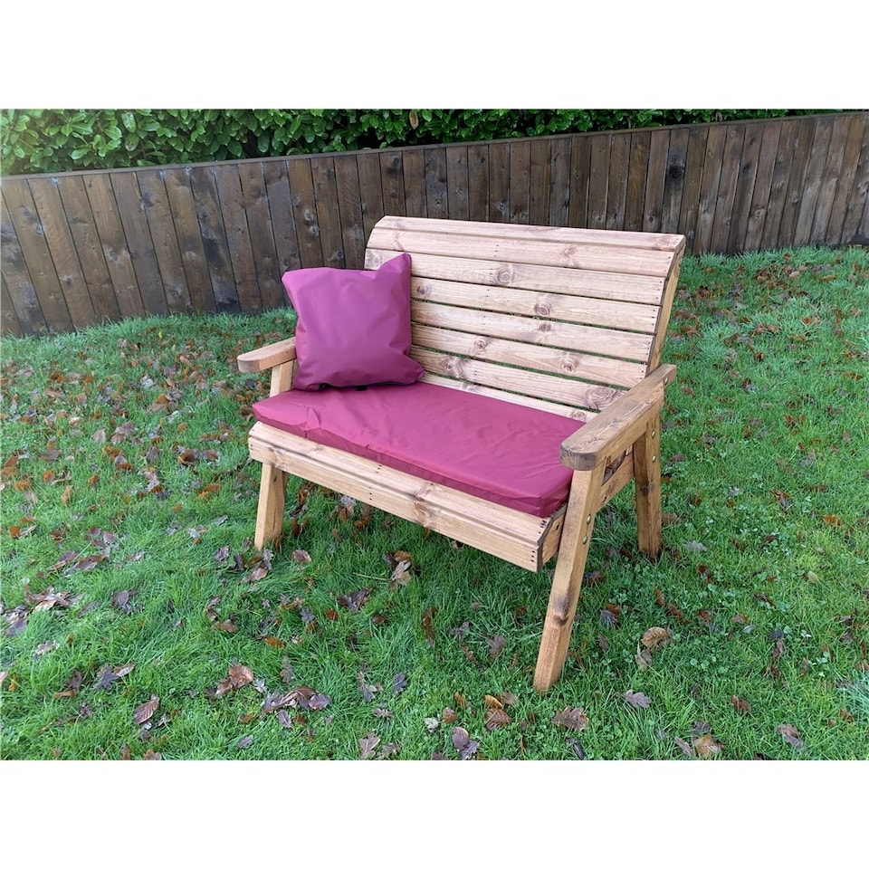 image 1 of Traditional Wooden 2 Seater Bench With 1 x Bench Cushion Burgundy, 1 x Scatter Cushion Burgundy & Standard Fitted Cover