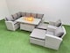 image 1 of Fimous Outdoor Furniture Garden Dining Set Rattan Corner Sofa Chair Sets Gas Fire Pit Table with Temper Glass Footstools 10 Seater Light Grey Mixed