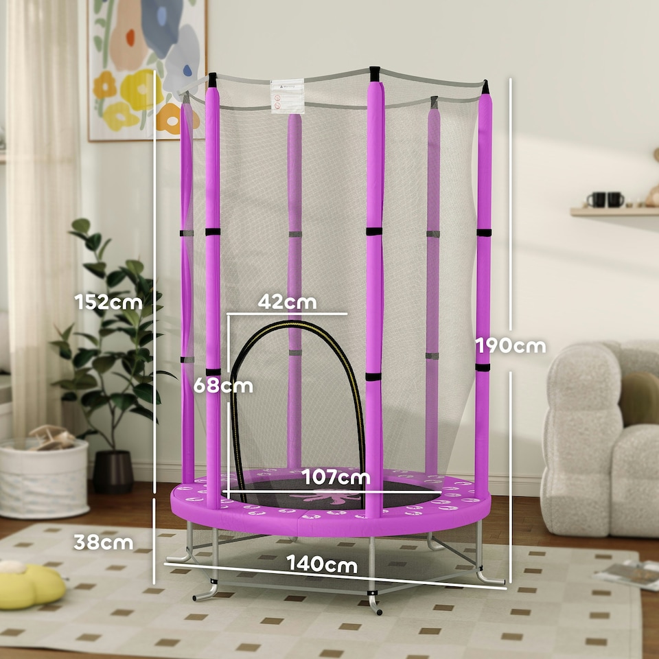 image 1 of AIYAPLAY 4.6FT Kids Trampoline with Safety Enclosure Net, Purple