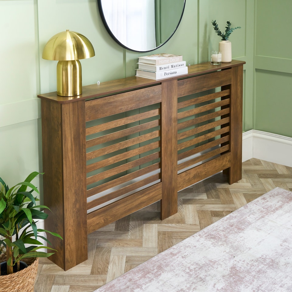 image 1 of OHS Wood Effect Radiator Cover Sideboard Shelf - Large | Brown | Dark Wood