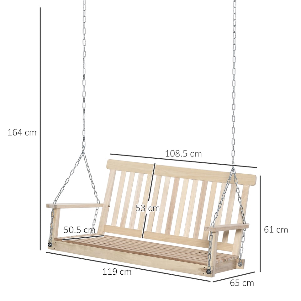 image 1 of Outsunny 2 Seater Porch Wooden Swing Chair Garden Bench w/ Chains Natural | Brown | Natural | Not provided