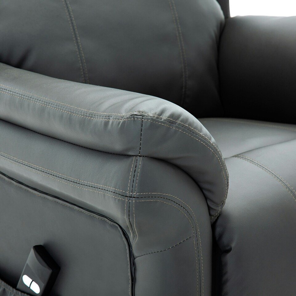 image 1 of Oakford Single Motor Rise Recliner Bonded Leather Wingback Chair (Slate)