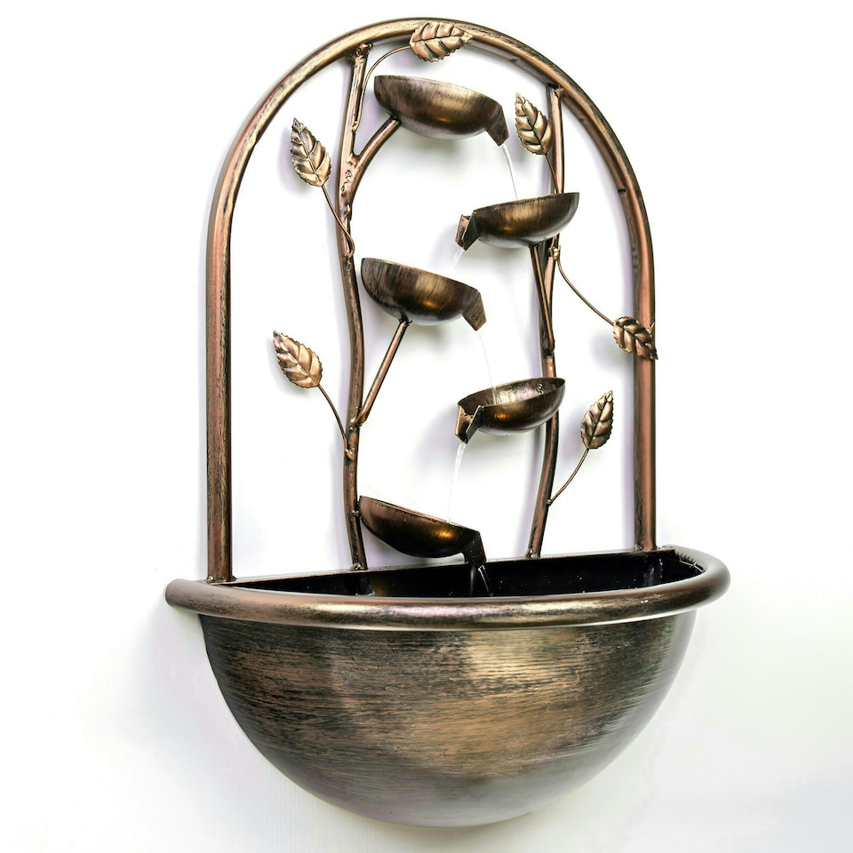 image 1 of Primrose Olso Cascading Leaf Wall-Mounted Water Feature with Lights 55cm