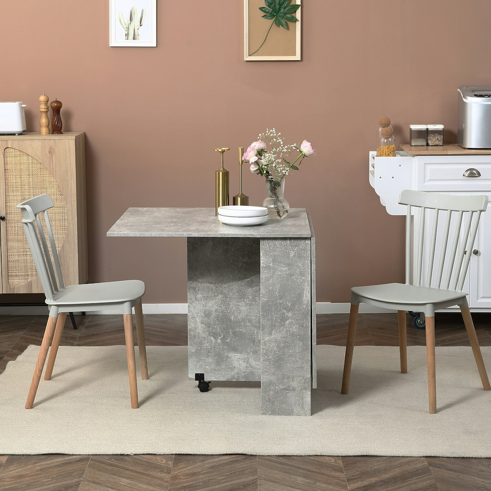 image 1 of HOMCOM Mobile Drop Leaf Dining Table Folding Desk w/ 2 Wheels Cement Grey