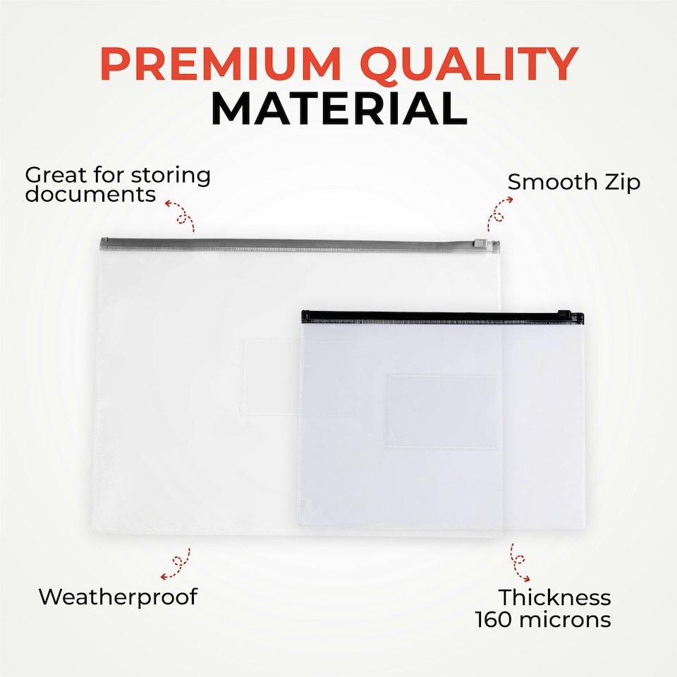 image 1 of Pack of 12 A3 Clear Zippy Bags with Yellow Zip