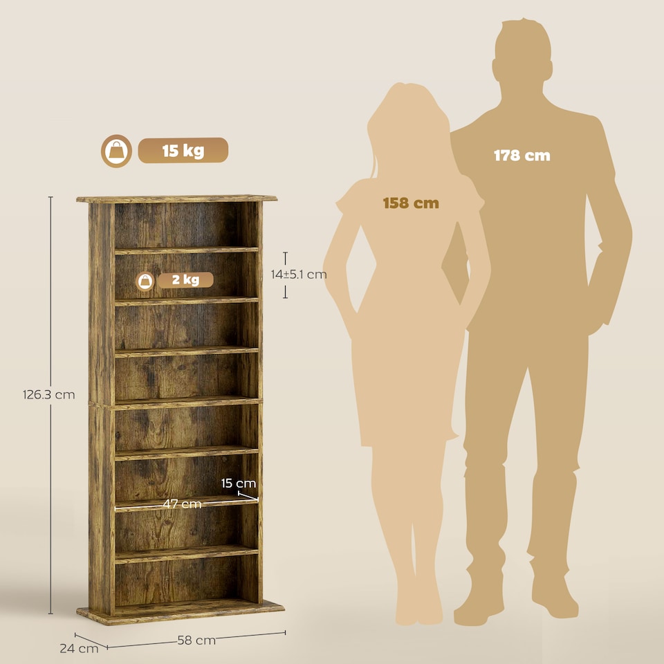 image 1 of HOMCOM CD Storage Unit DVD Tower Blu-ray Storage Shelf for Living Room Brown | Brown