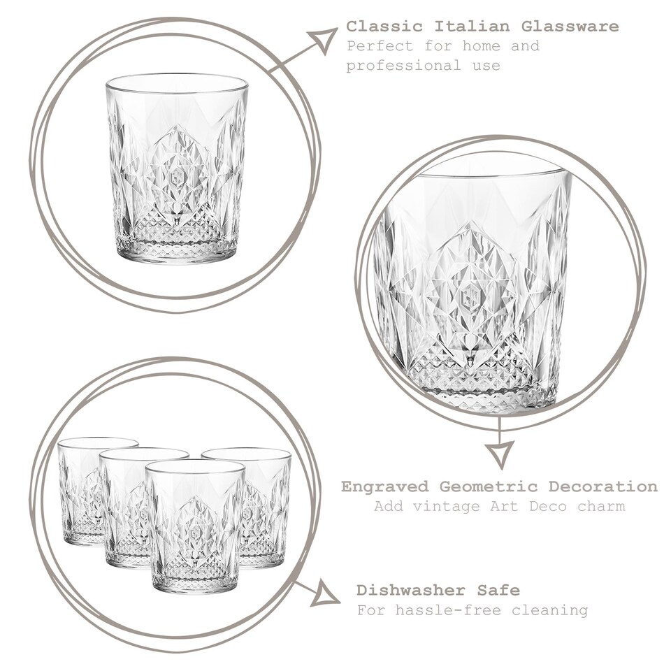 image 1 of Bormioli Rocco Bartender Stone Double Whisky Glasses - 390ml - Pack of 4 | Clear | Clear