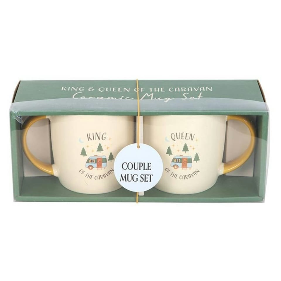 image 1 of Something Different Camping King And Queen 400ml Mug (Pack of 2) - Beige/Yellow - One Size