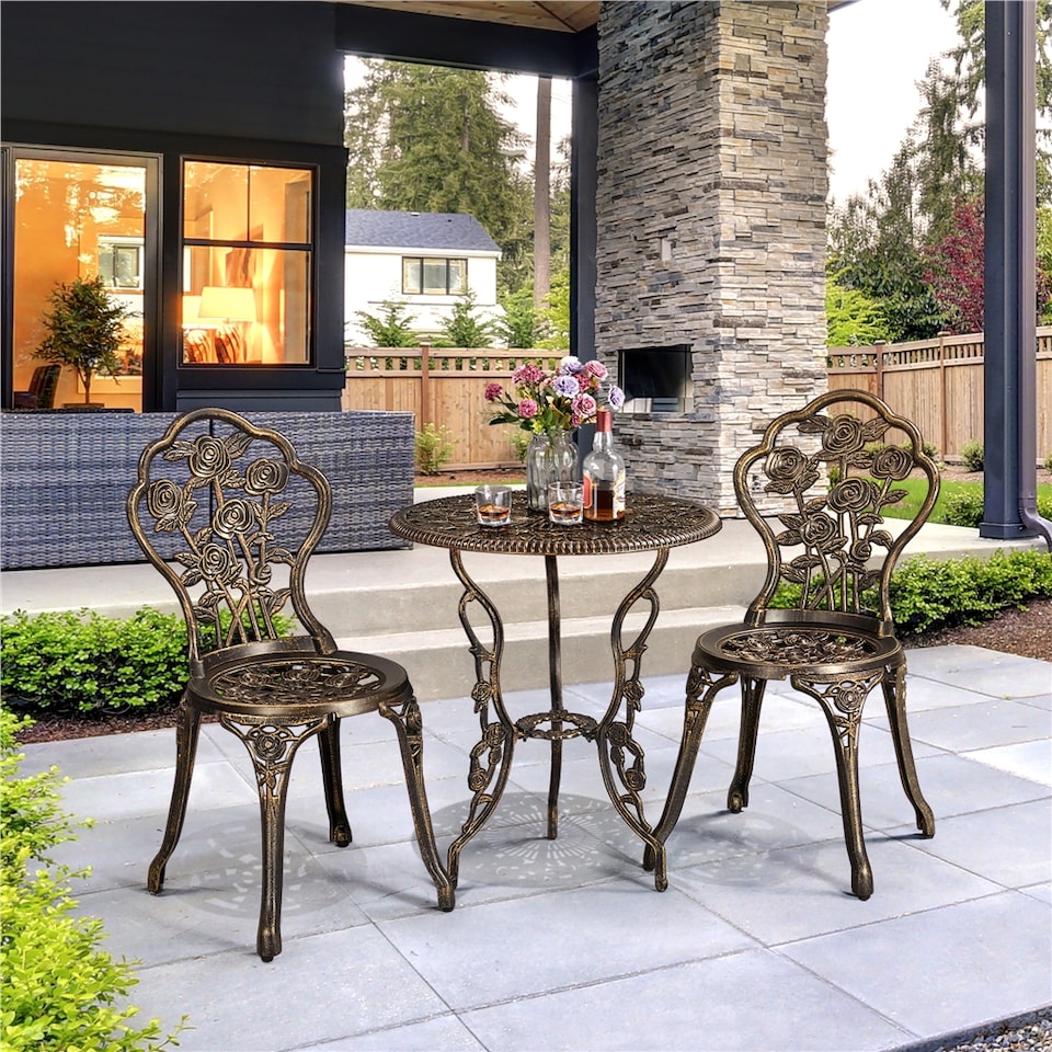 image 1 of Yaheetech 3 Piece Patio Bistro Table Set with Umbrella Hole-Bronze | Bronze | Bronze | 1