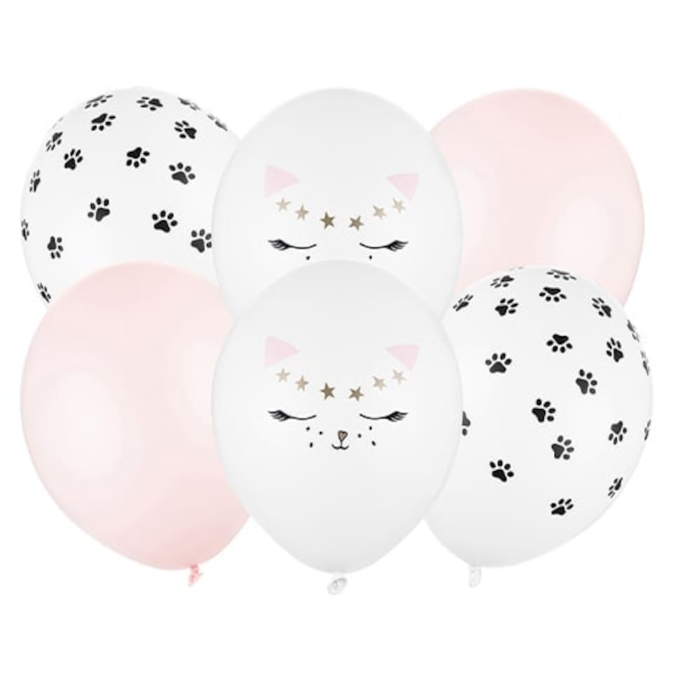 Pastel Pink Cat Latex Balloons 30cm / 12 in - Pack of 6