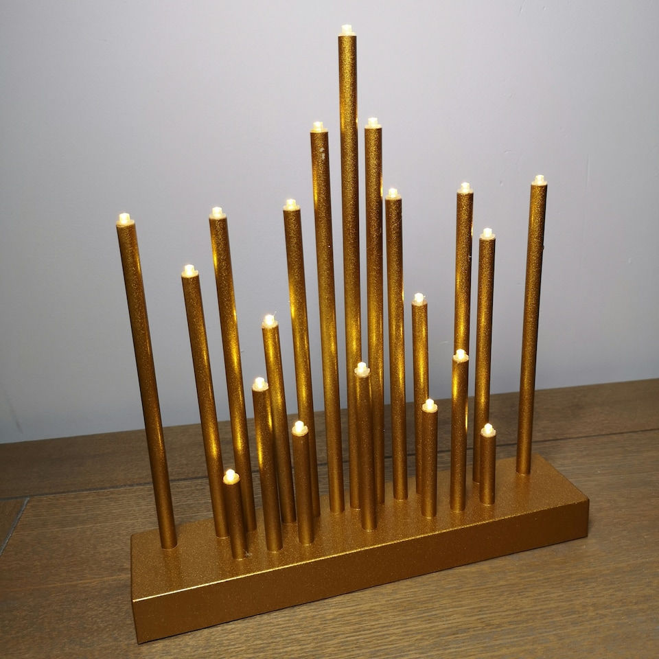 image 1 of 25cm Premier Christmas Candlebridge with 20 LEDs & Timer in Gold  Battery Operated