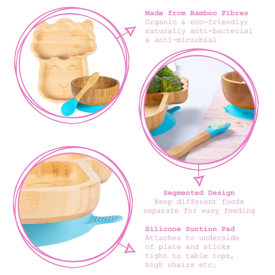 image 1 of Tiny Dining 4pc Llama Bamboo Suction Baby Feeding Set - Blue