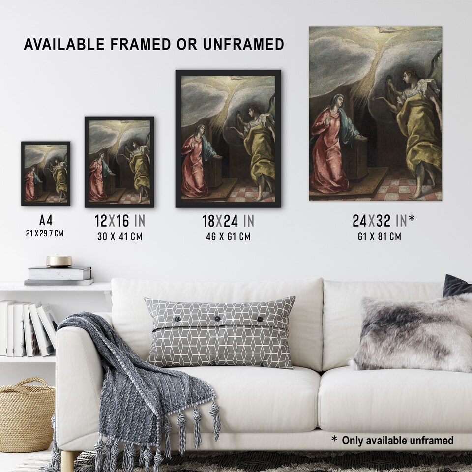 image 1 of Annunciation Archangel Gabriel and Mary El Greco Framed Wall Art Print 12X16"