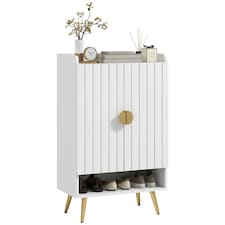 HOMCOM Shoe Storage Cabinet with 2 Doors for 15 Pairs of Shoes, White
