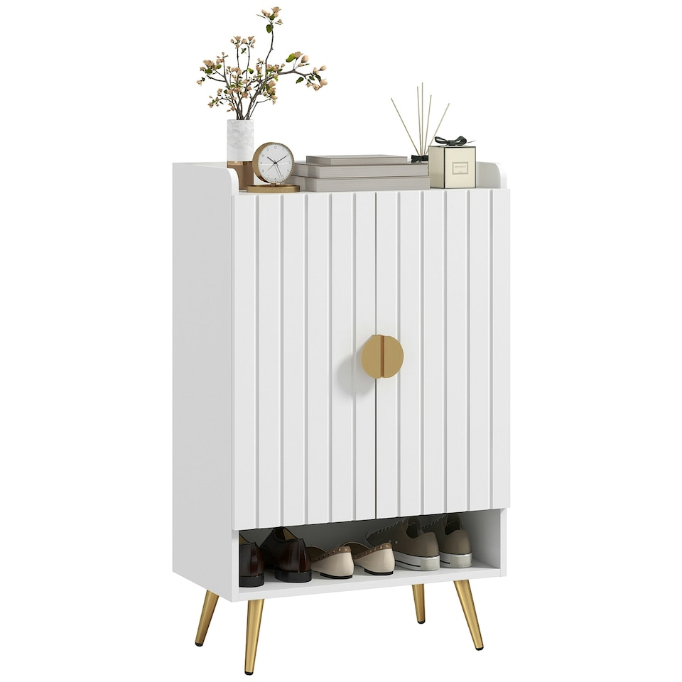 image 1 of HOMCOM Shoe Storage Cabinet with 2 Doors for 15 Pairs of Shoes, White