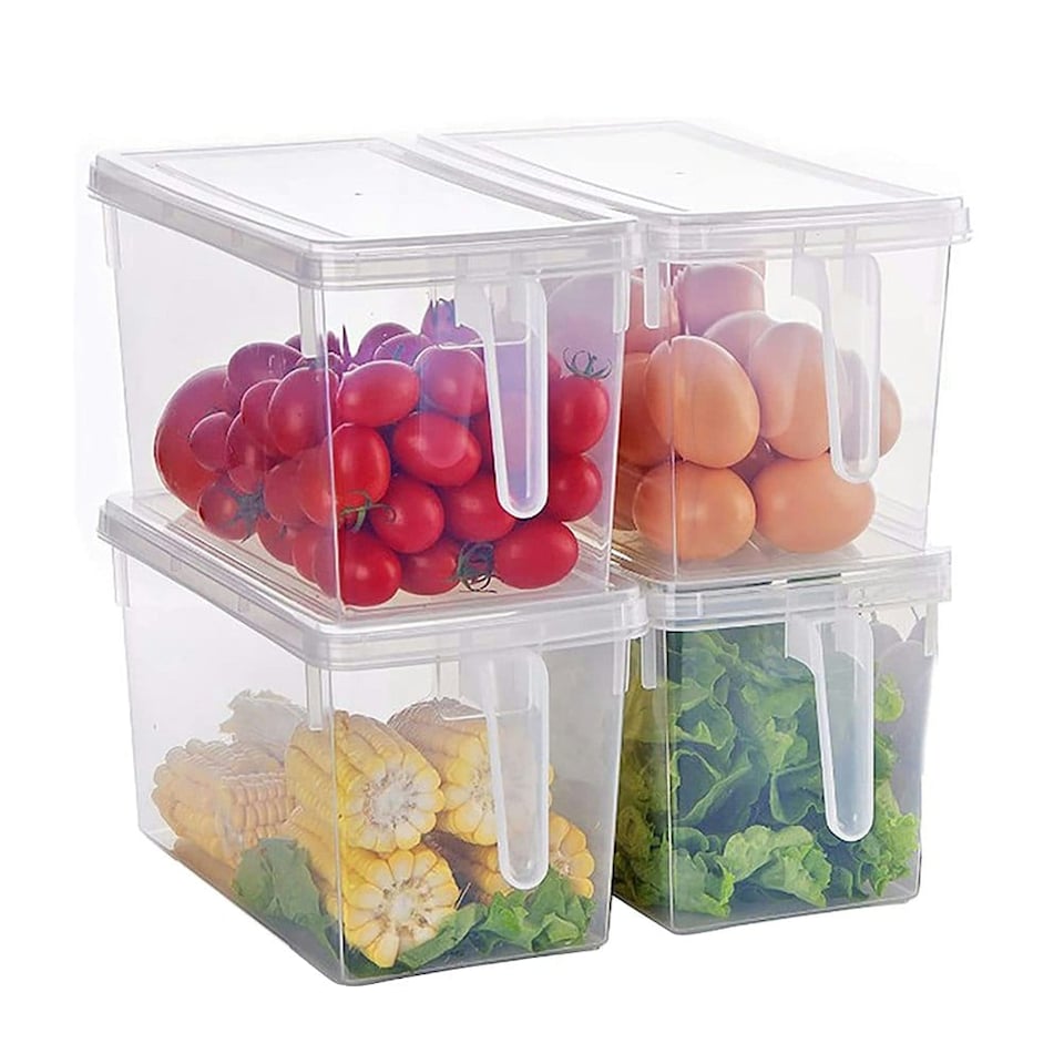 image 1 of Living and Home Fridge Food Storage Container Box with Lids 4Pcs - Clear