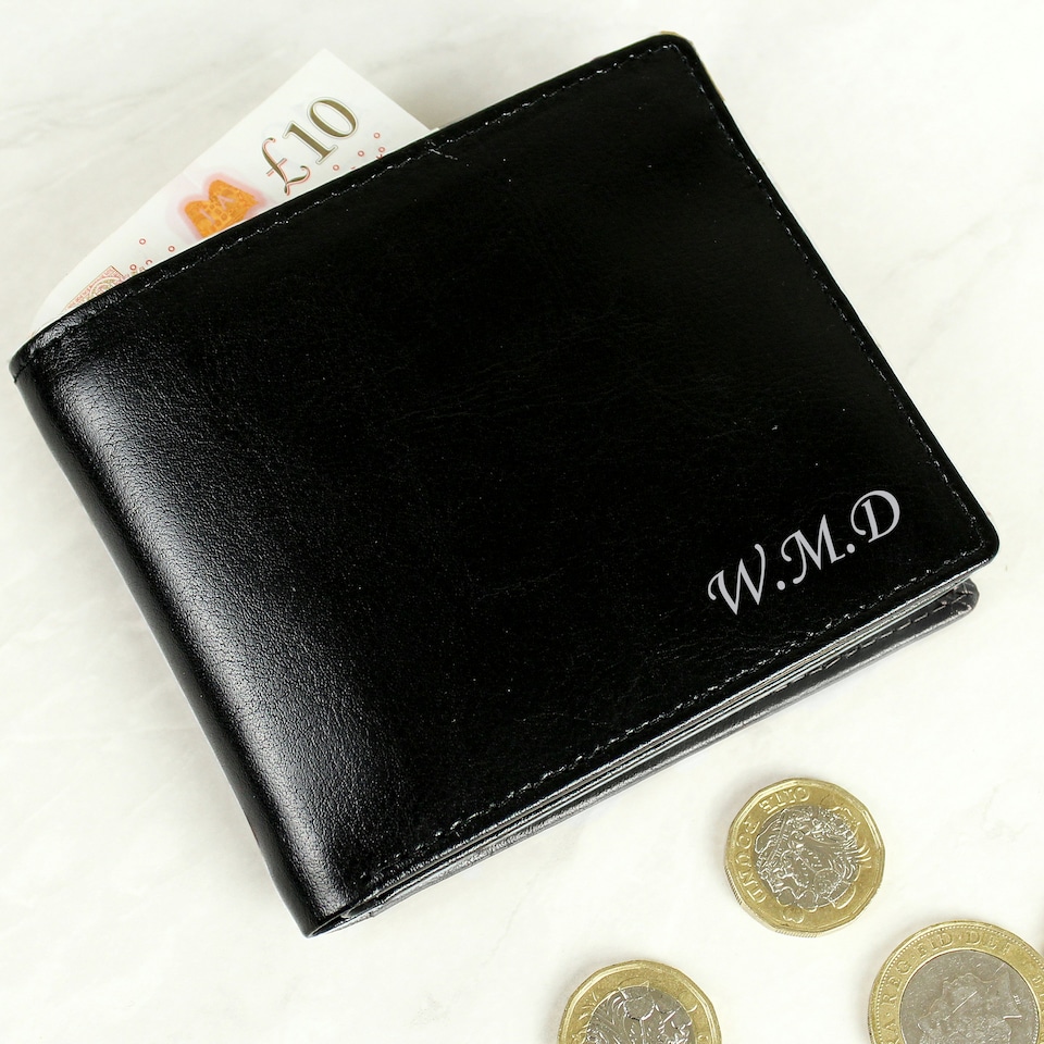 image 1 of Personalised Script Font Leather Wallet Black