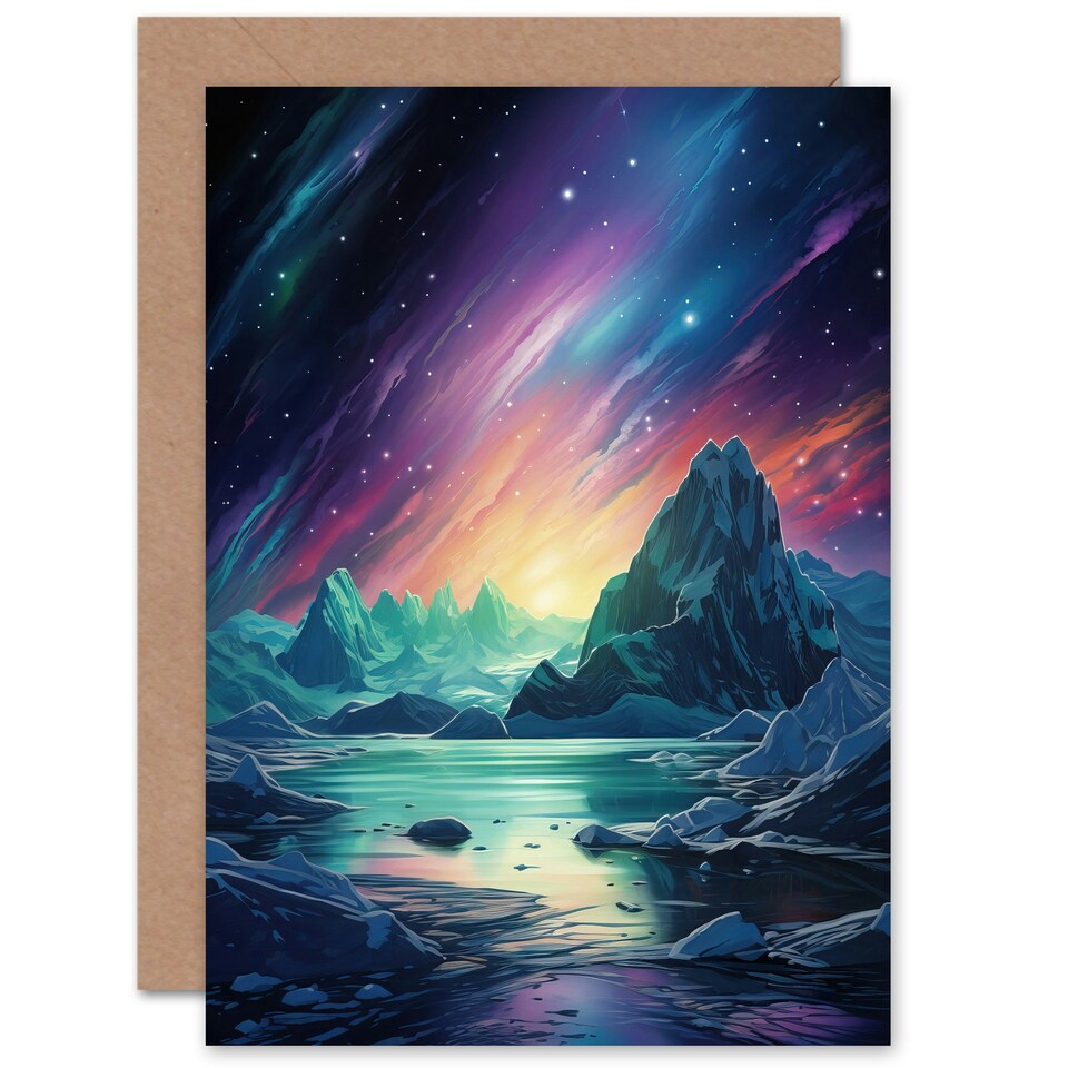 image 1 of Purple Aurora Borealis Dawn Antarctica Birthday Card