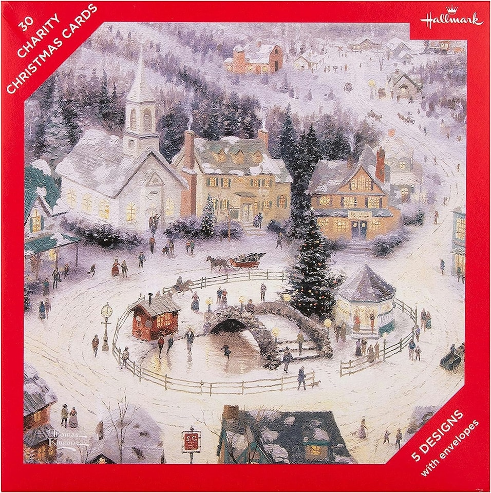 image 1 of Pack of 30 in 5 Thomas Kinkade Designs Charity Christmas Cards