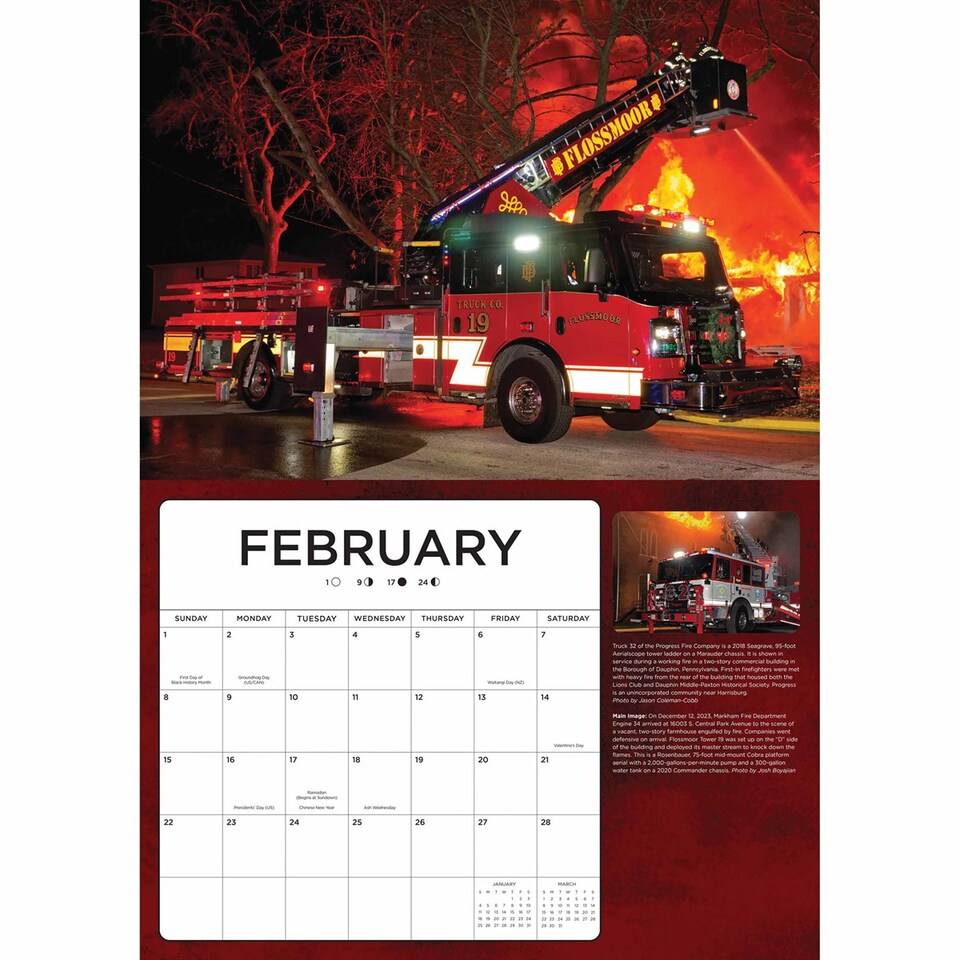 image 1 of Fire Trucks In Action Deluxe Calendar 2026, Deluxe Calendars, Month To View, Transport, Gift