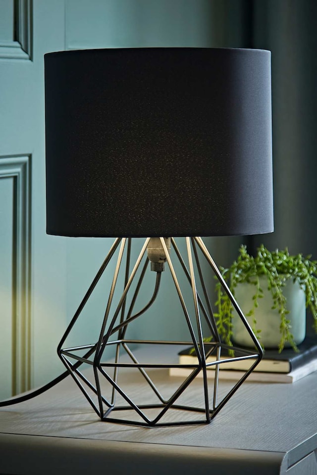 image 1 of ValueLights Angus Pair Geometric Satin Black Table Lamp Black Shade | Black