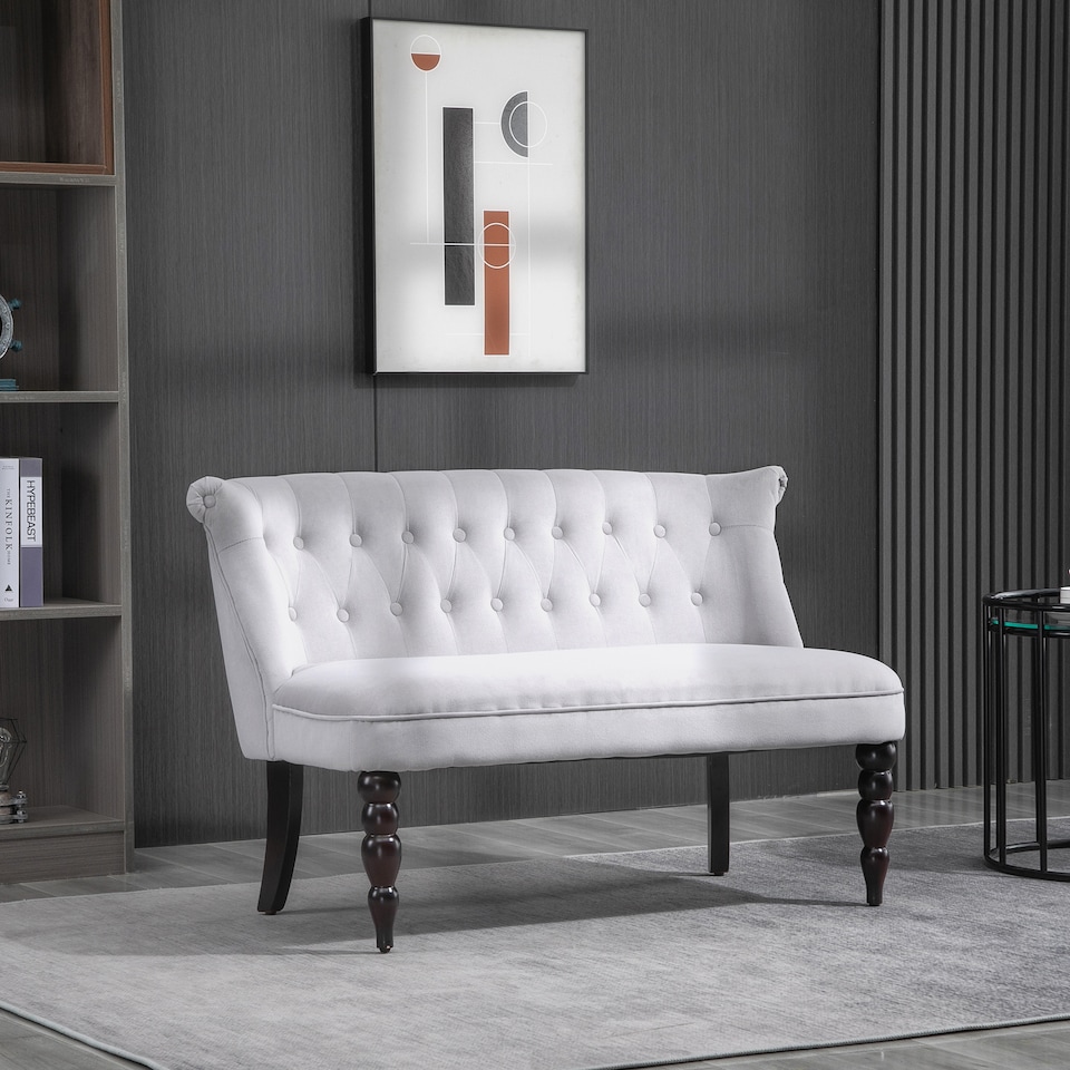 image 1 of HOMCOM Velvet 2 Seater Sofa, Button Tufted Wingback Loveseat with Rubber Wood Legs for Living Room, Bedroom, Grey