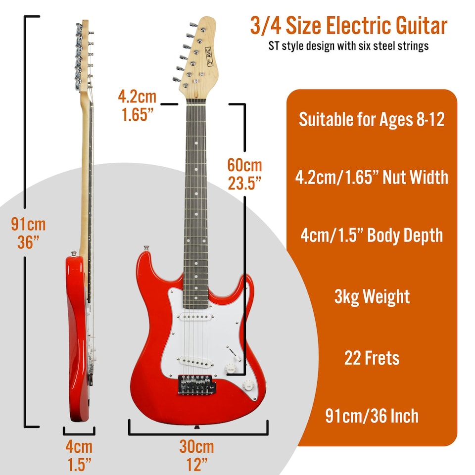 image 1 of 3rd Avenue 3/4 Size Electric Guitar Pack with Amp Red