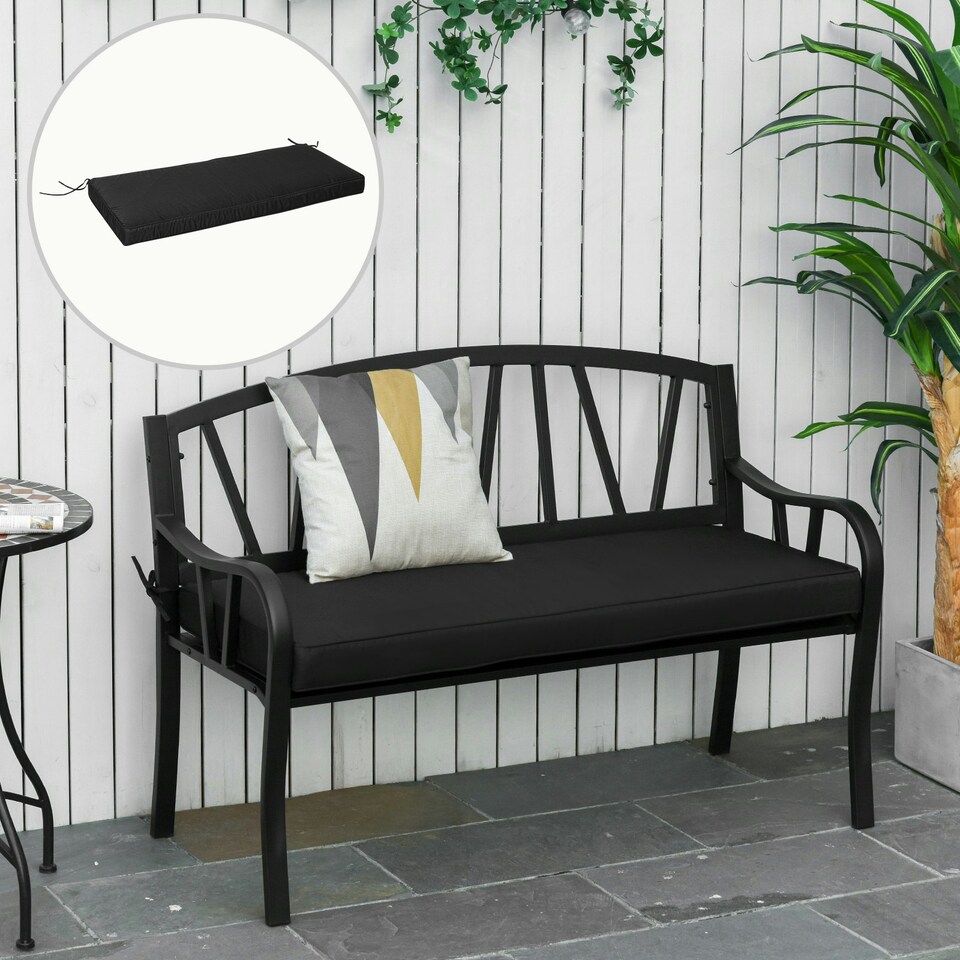 image 1 of Outsunny Garden Bench Cushion 2 Seater Seat Pad Indoor& Outdoor Use Black 