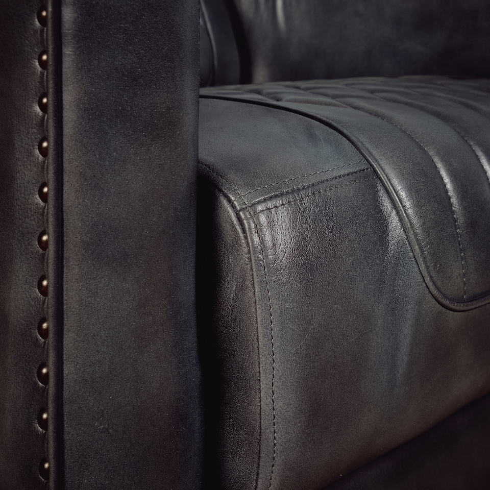 image 1 of Real Genuine Leather Tub Aviator Wing Accent Arm Chair Grey