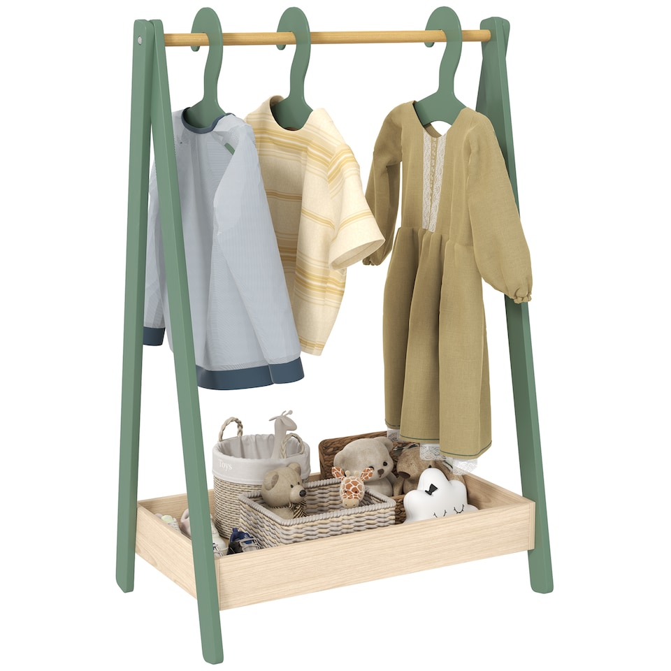 image 1 of AIYAPLAY Kids Clothes Rail with Hangers, Base Shelf for Girls, Boys, Green