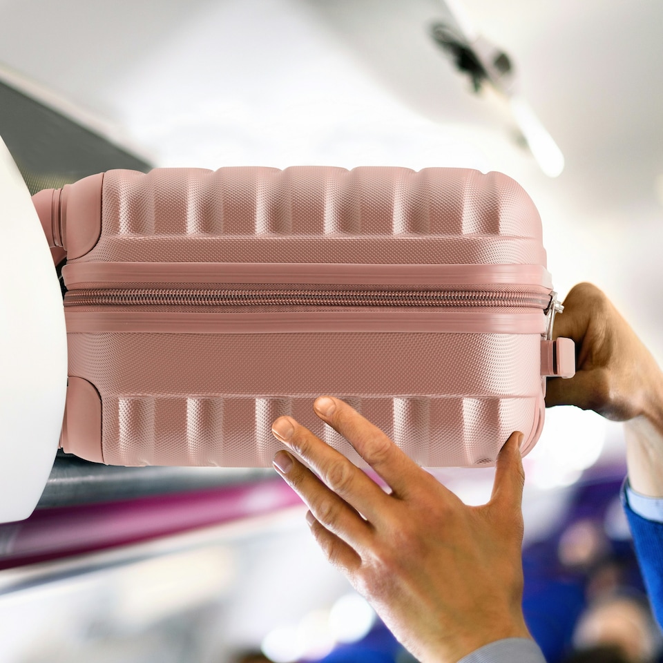 image 1 of 40x30x20cm Wizz Air & Vueling Maximum Size Free Cabin Carry On Lightweight 4 Wheel ABS Hard Case Suitcases Cabin Carry On Hand Luggage Pink | Rose | Cabin Bag