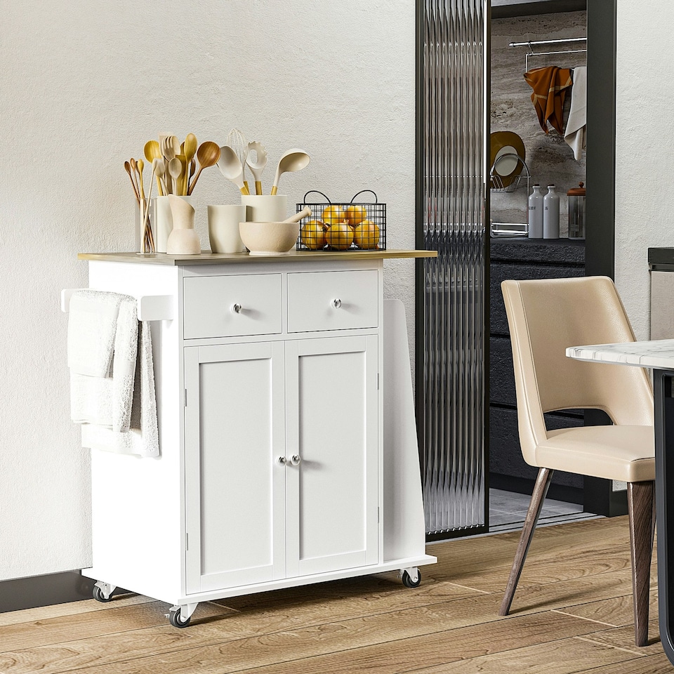 image 1 of Kitchen Island Storage Cabinet Rolling Trolley with Wood Top, 3-Tier Spice Rack