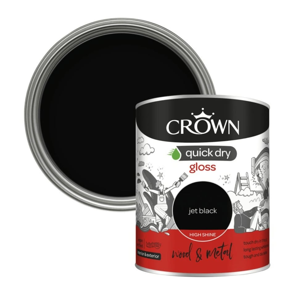 image 1 of Crown Wood & Metal Quick Dry Gloss - 750ml Jet Black
