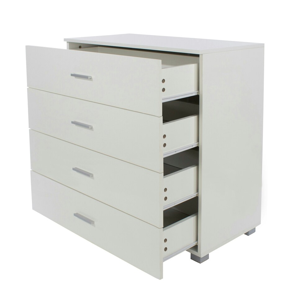 image 1 of Lido 4 Drawer White Gloss Chest of Drawers - White High Gloss Bedroom Storage with Matte Silver Handles | White | White | 1