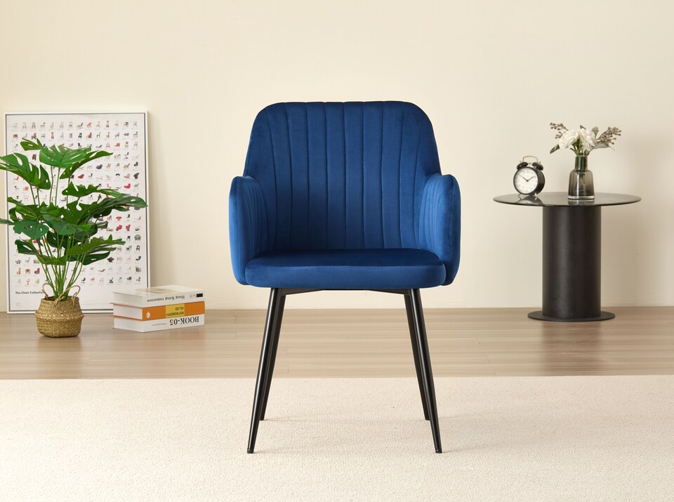 image 1 of Colorado Dining Table with 4 Charlotte Velvet Chairs | Blue | 5