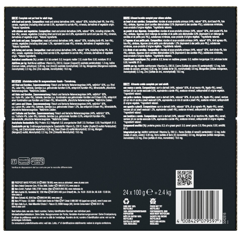 image 1 of 96 x 100g Cesar Luxury Adult Wet Dog Food Pouches Mixed Favourites In Sauce