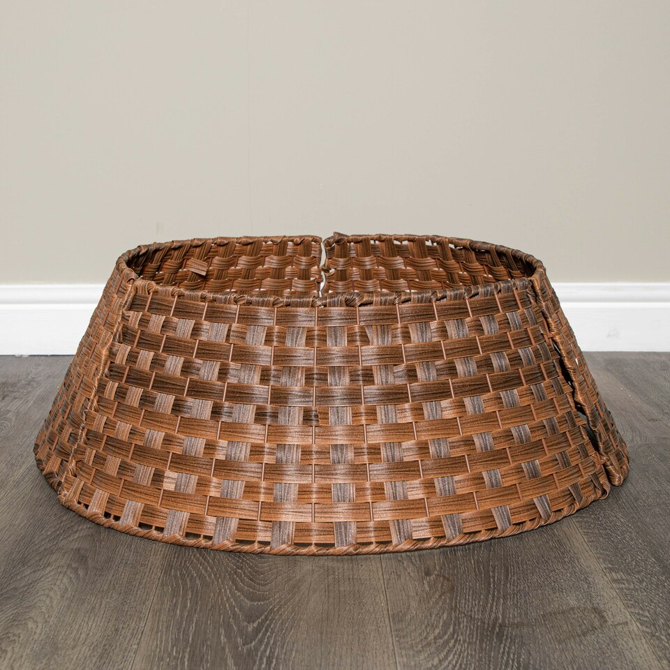 image 1 of 48/70cm Samuel Alexander Large KD Plastic Wicker Rattan Woven Christmas Tree Skirt in Brown