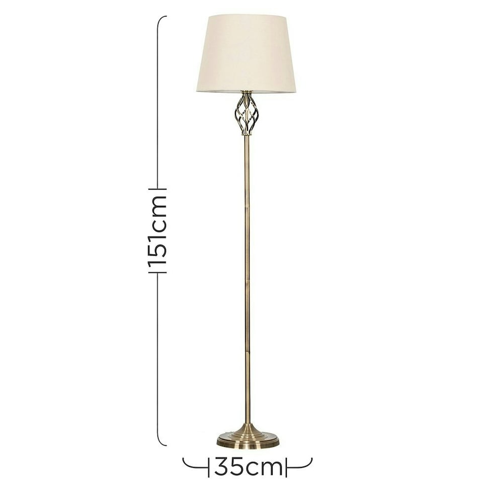 image 1 of ValueLights Traditional Style Antique Brass Barley Twist Floor Lamp With Beige Light Shade