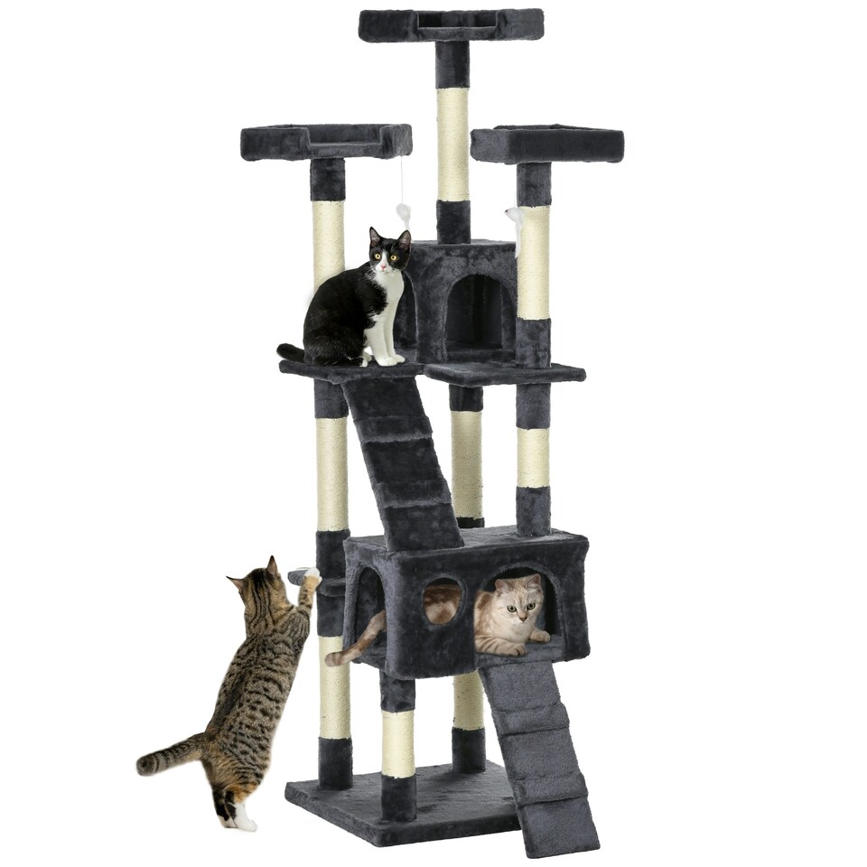 image 1 of PawHut 173cm Cat Tower Scratching Post Activity Centre for Indoor Charcoal