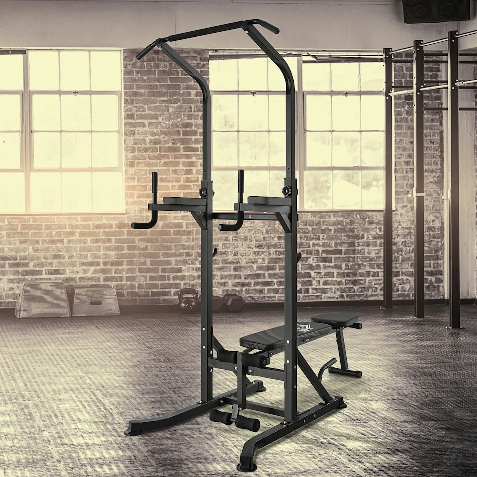 image 1 of HOMCOM Adjustable&Folded Dip Stands Multi-Function Pull-ups Sit-ups Fitness tool