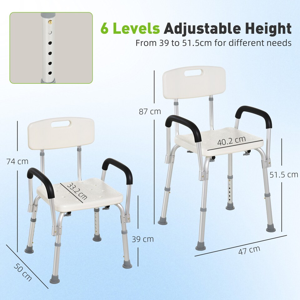 image 1 of HOMCOM Light Weight Aluminum Shower Bench Portable Lift Chair w/ Back & Armrest