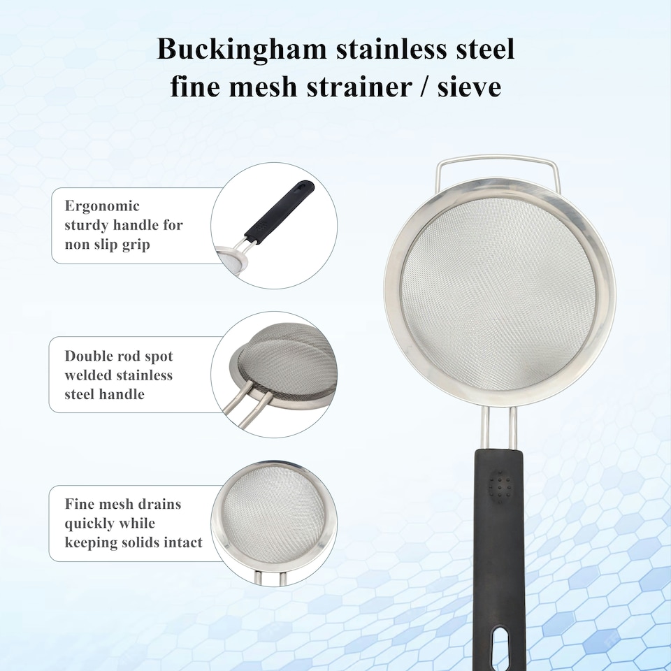 image 1 of Buckingham Stainless Steel Fine Mesh Sieve Strainer 16 cm Soft Touch Handle