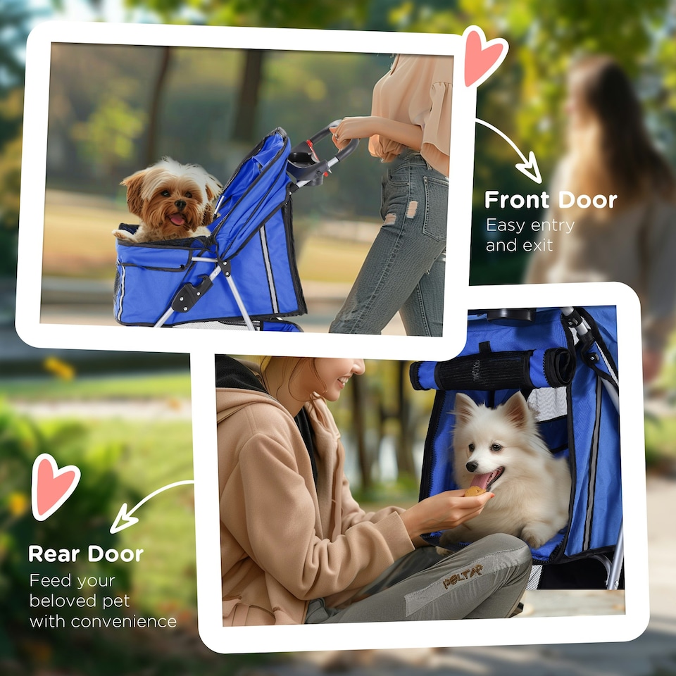 image 1 of PawHut Pet Stroller Pushchair Carrier for Cat Puppy with 3 Wheels Blue