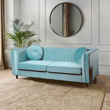 Farah Three Seater Pastel Green Velvet Sofa Green