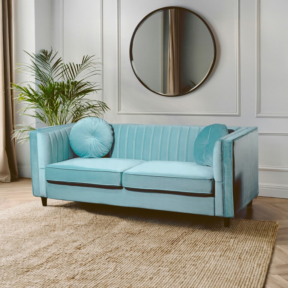 image 1 of Farah Three Seater Pastel Green Velvet Sofa Green