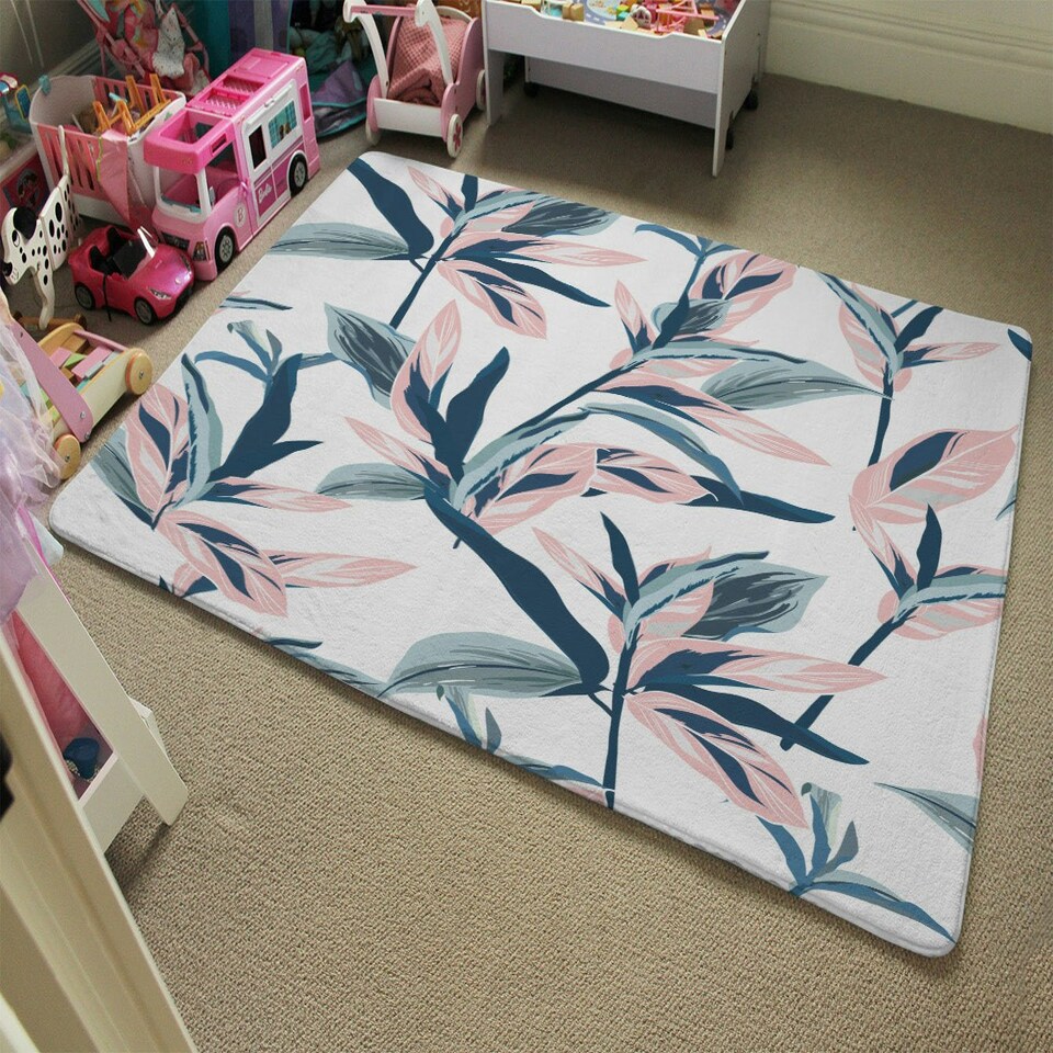 image 1 of Winter Pink & Blue Flowers (Rug) Pink | Large: 140x200cm
