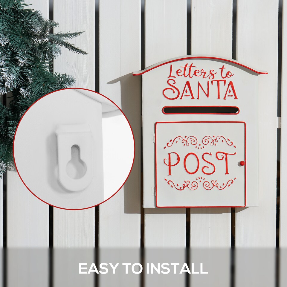 image 1 of HOMCOM Christmas Post Bo, Letters to Santa Mailbo, Wall Mounted Postbo, Christmas Decoration for Indoor and Outdoor, White