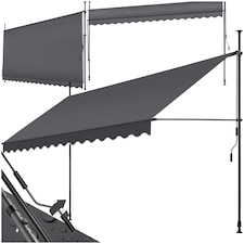 Awning with hand crank - pressure fitted , height adjustable Black | Grey | 180 x 400 cm